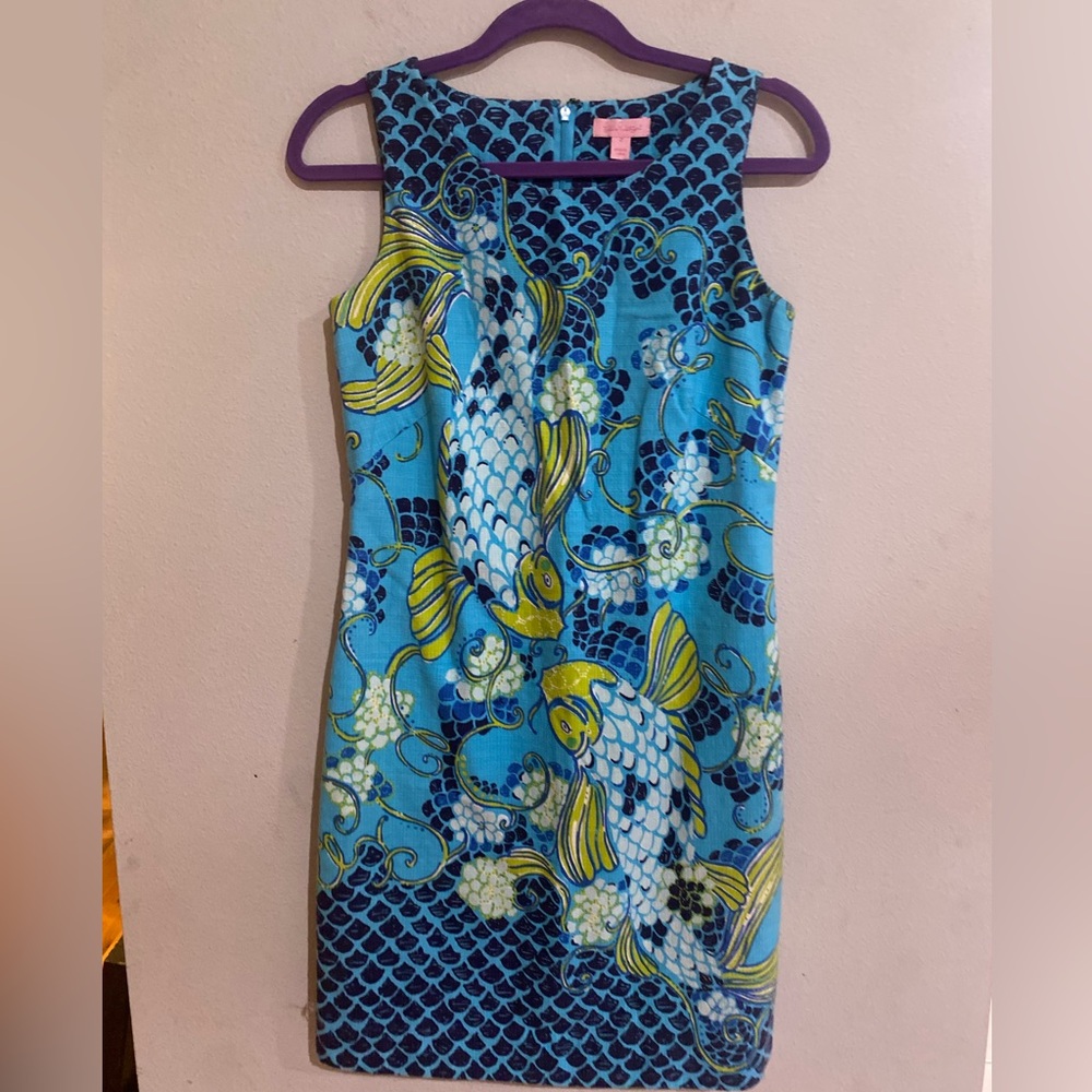 Lilly Pulitzer Stephanie Sheath Dress Don't Be Koi Print Blue Green Size…